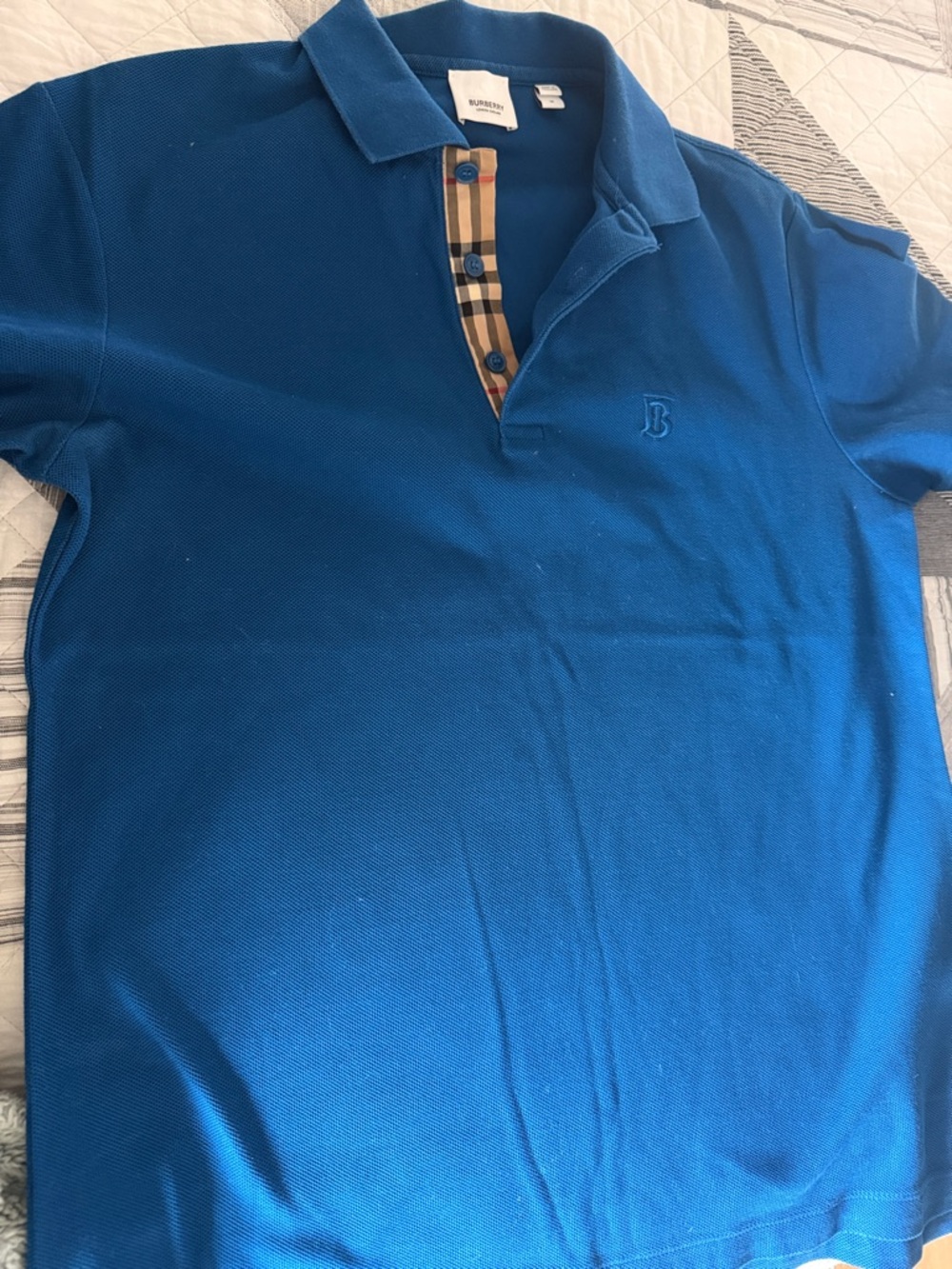 Burberry Royal Blue Polo with Signature Check Placket